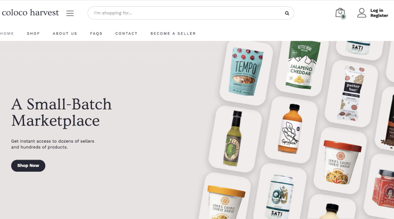 Screenshot of the Coloco Harvest homepage