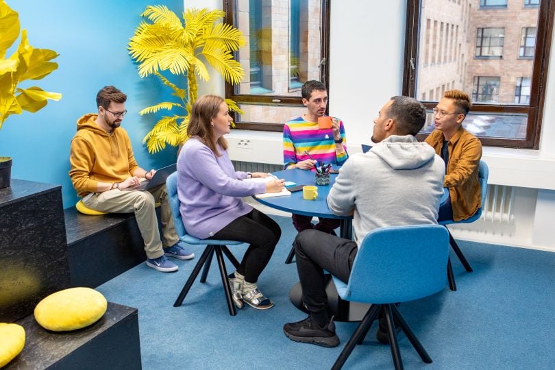 Smartly.io's team collaborating around a table.