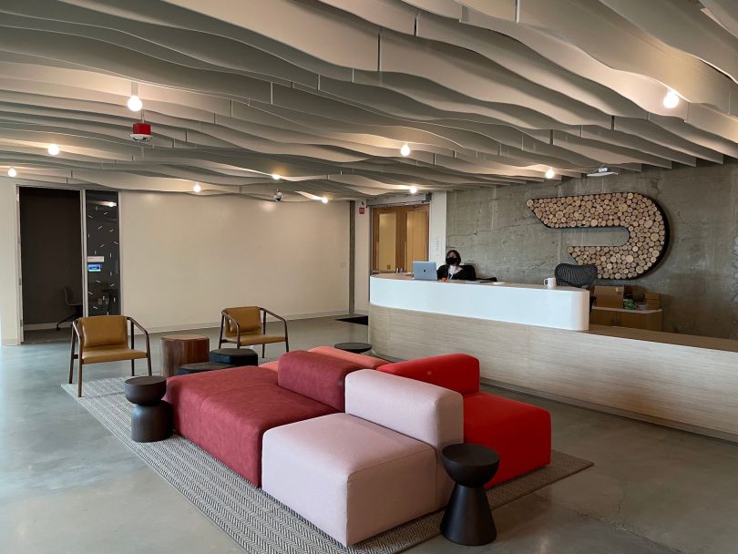 The front desk of DoorDash’s Seattle office.