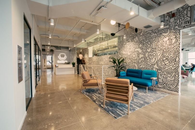 A shot of SeatGeek's reception room in their office.