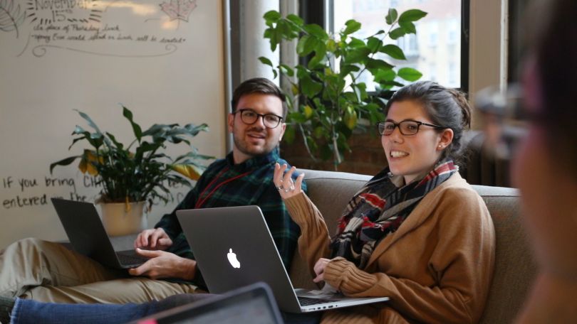 Evive employees chatting