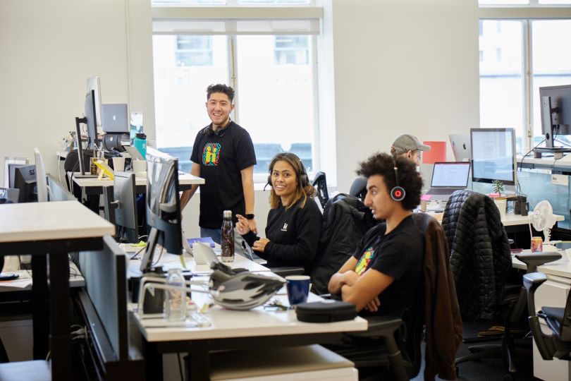 Handshake team members working