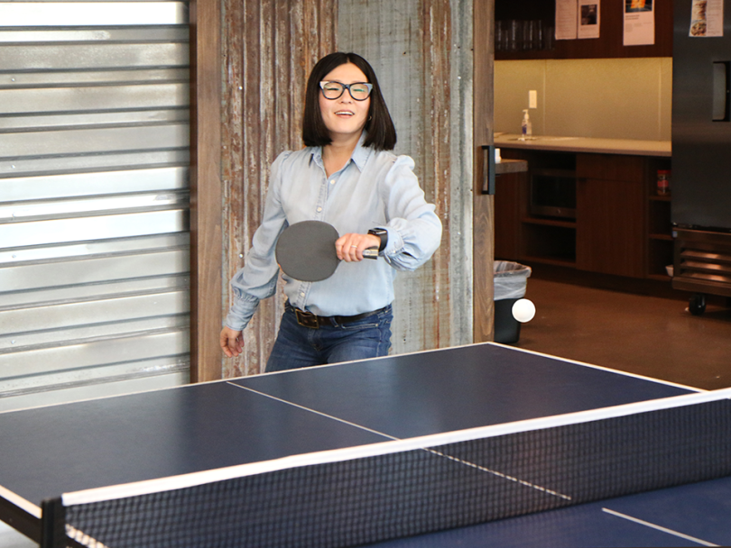 Theresa plays table tennis