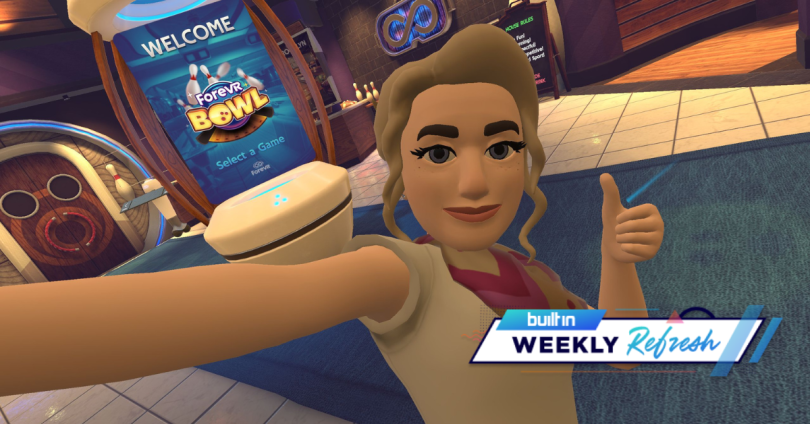 ForeVR Games character stands in front of a virtual bowling alley.