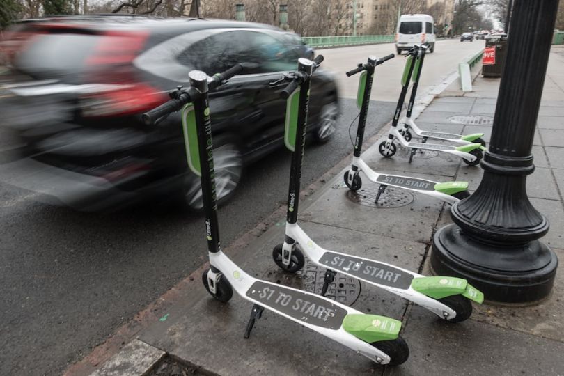 Limes scooters in a row