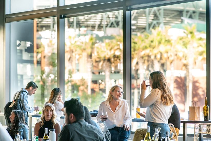 Two Lob team members having a meeting at a restaurant