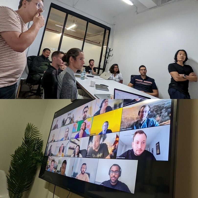 Meetup team members some in the office and some virtual