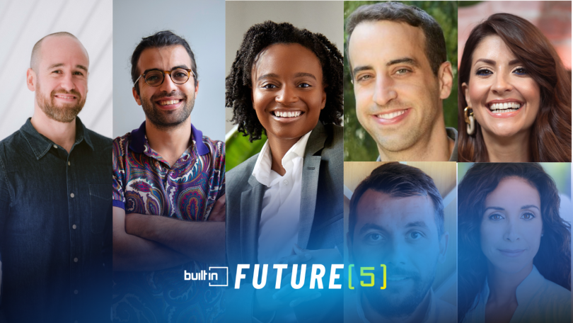 Pictured from left are Swerve Fitness co-founder Eric Posner; Fennel founder Daniel Naim; Guaranteed founder Jessica McGlory; Cedara co-founders David Shaw (top) and Andrei Baragan; and La Vette Social Club co-founders Mia Lux (top) and Lauren Zander. 
