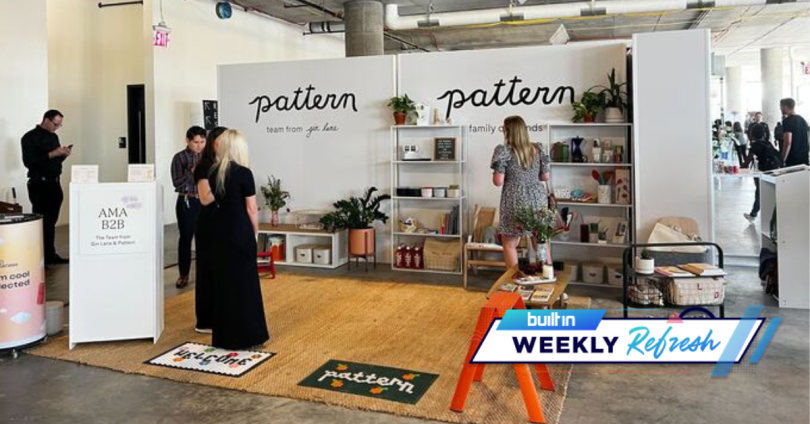 Pattern Brands  display with three customers