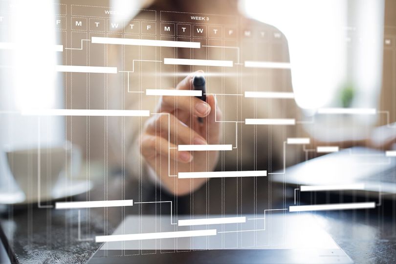 Project management chart on virtual screen