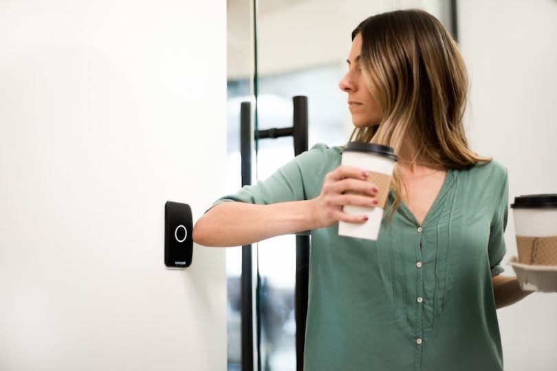 Smart door lock in use
