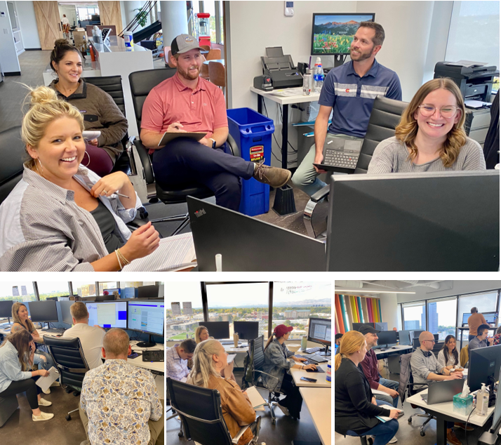 different photos of travelers haven employees working in the office stitched together