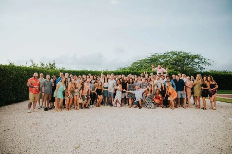 A large group of OwnBackup employees pose for a company photo.