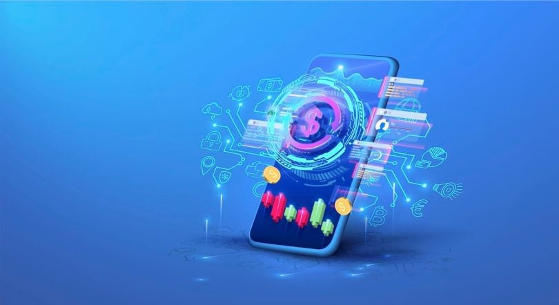 A graphic depicts a phone with a web of apps