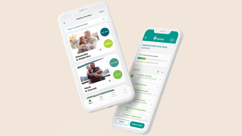 The PairTree app on two cellphones.