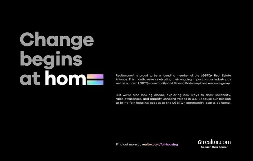 An image advertising Realtor.com's sponsorship of the LGBTQ+ Real Estate Alliance