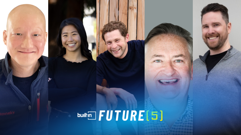 Five San Francisco-based company founders are pictured in side-by-side photos.