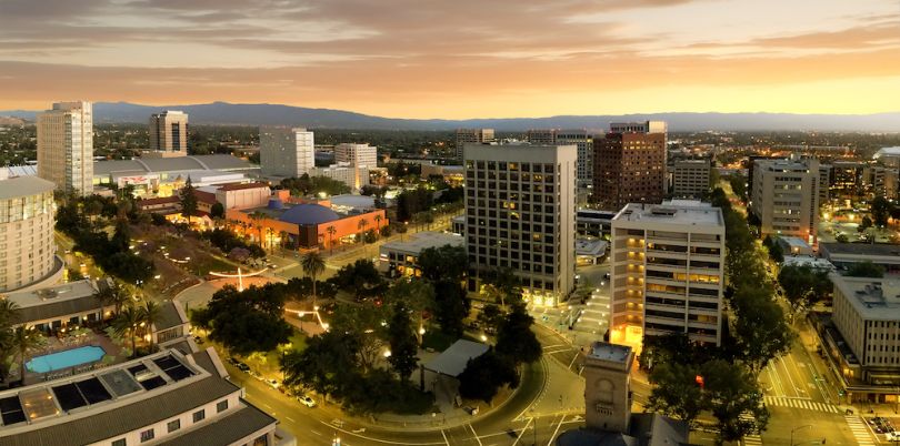 Aerial view of San Jose, CA at night.
