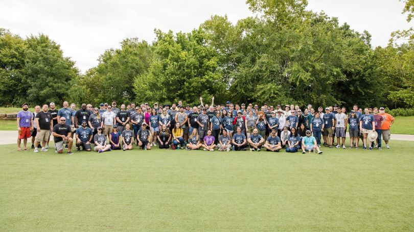 The SciPlay team gathered for an outdoor activity. 