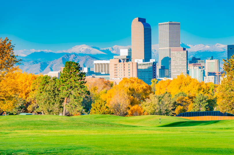 A view of Denver from a park