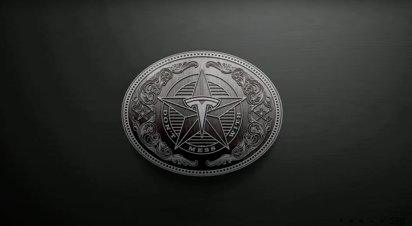 Tesla shared a mash-up Tesla/Texas logo during the company's annual shareholder meeting on Thursday. 