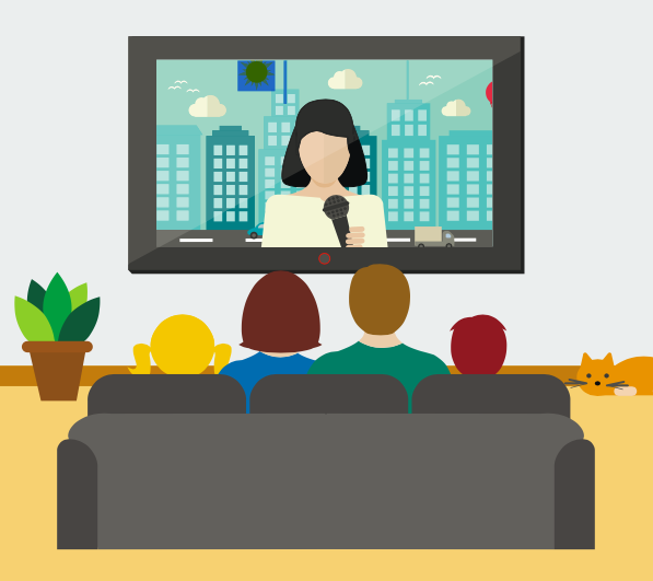 family watching television
