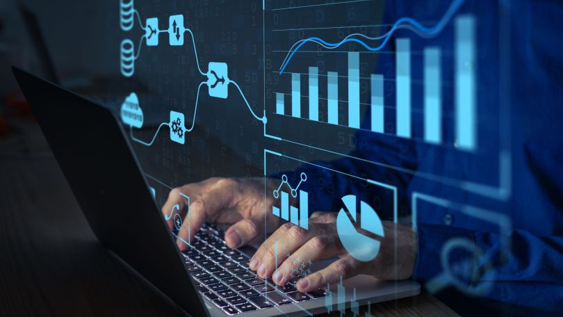 A person interacts with a data management platform. 