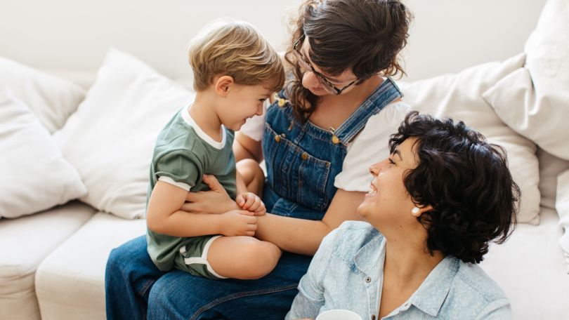 Parents spend time with their child. 