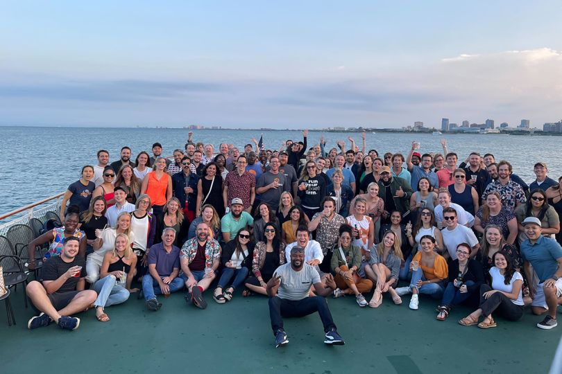 Smokeball group photo on a boat
