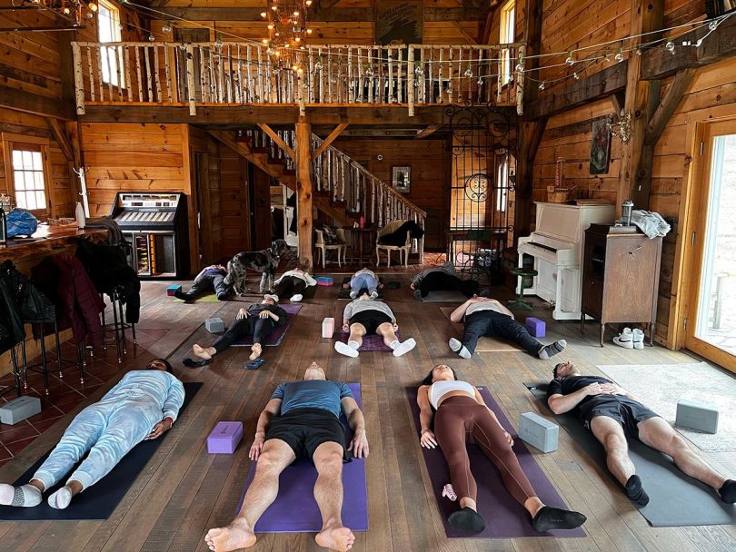 Thesis team members doing yoga