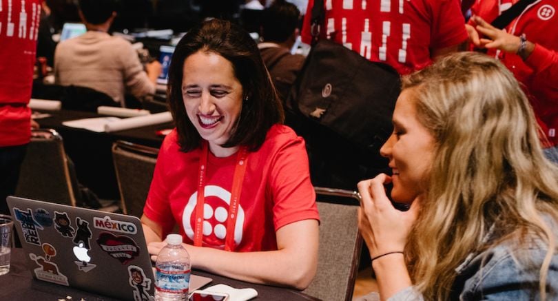 A Twilio developer at a hackathon