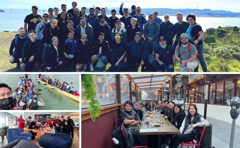 Collage of Unit21 team members doing different activities outside of work