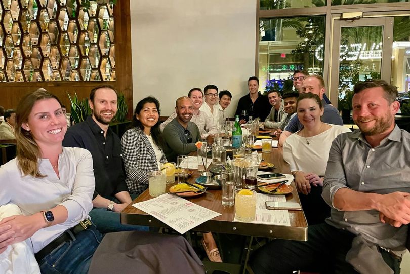 Urbint team members at a restaurant together