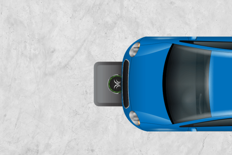 Car hovering over wireless charging port