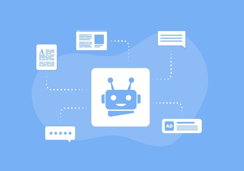 An illustration depicts an AI chatbot.
