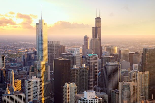 Chicago skyline sunset