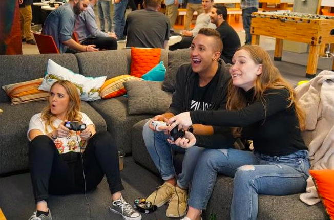coworkers playing video games 