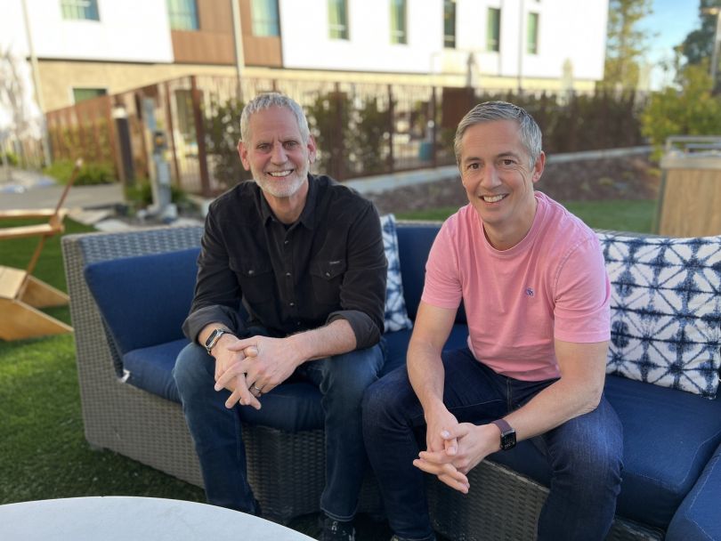 InfluxData's Evan Kaplan (left) and Paul Dix (right) sit together for a photo.