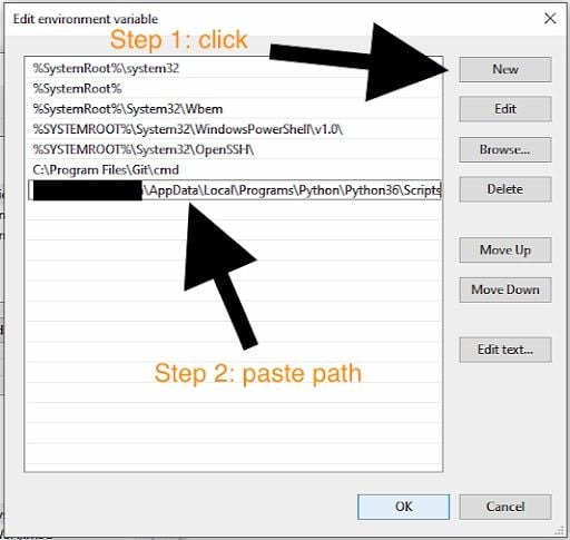 pip command not found edit environment variable screenshot