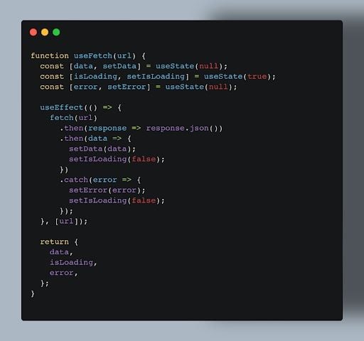 React custom hooks example code.