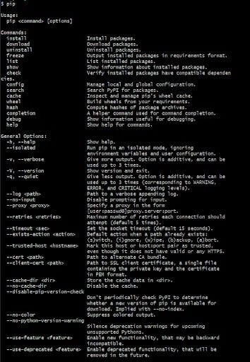 pip command not found help output in terminal screenshot