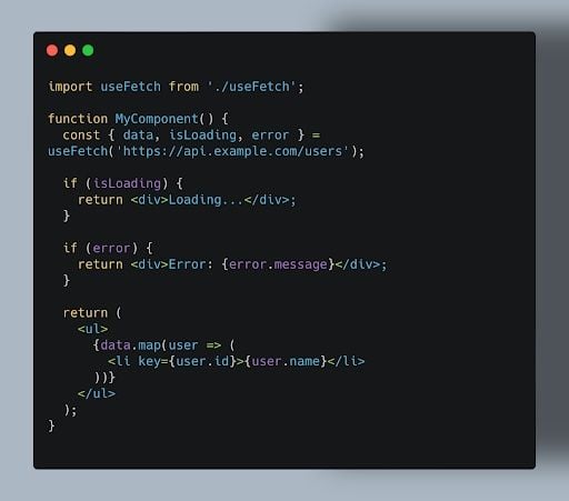 React custom hooks example continued.