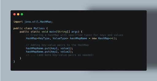Code to create a HashMap in Java.