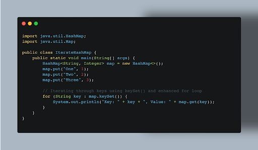 Code using keySet() in HashMap
