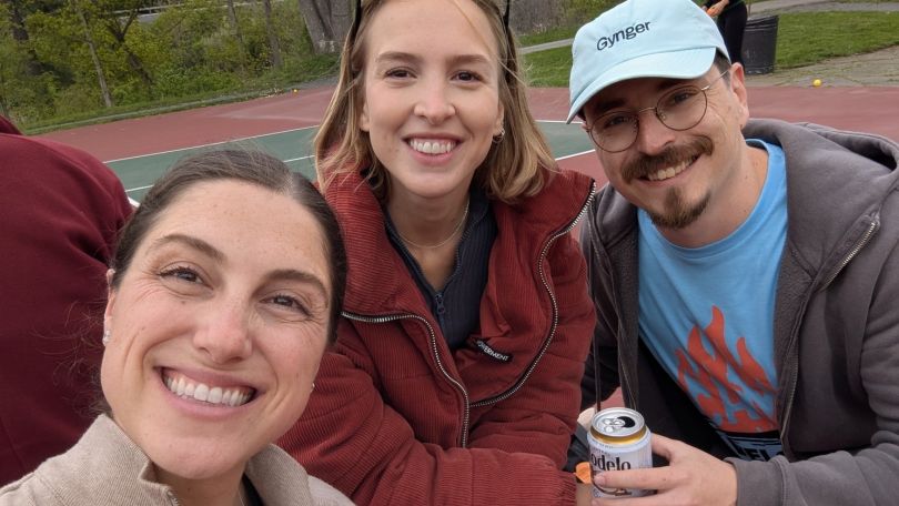 A photo of three Gynger&nbsp;employees together from a selfie angle 
