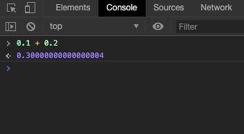 Addition of 0.1+0.2 that doesn’t add up to 0.3 in code screenshot.