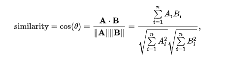 Cosine similarity equation. 