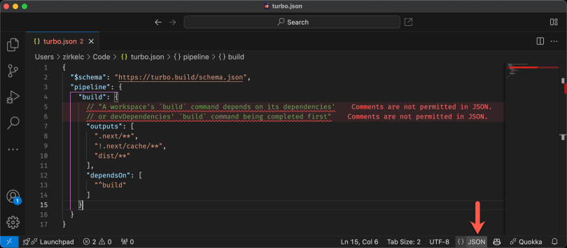 Comments not permitted screenshot of code