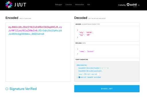 Screenshot of Jwt.io used to decode a JWT token.