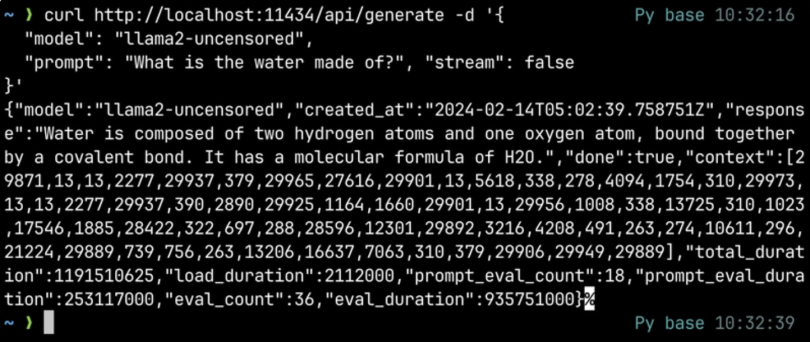 curl method in terminal result with Ollama.